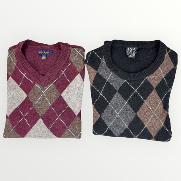 JoS A Bank & Club Room Mens Lambswool Sweaters Argyle Pattern Pullover Bundle XL - Picture 1 of 7